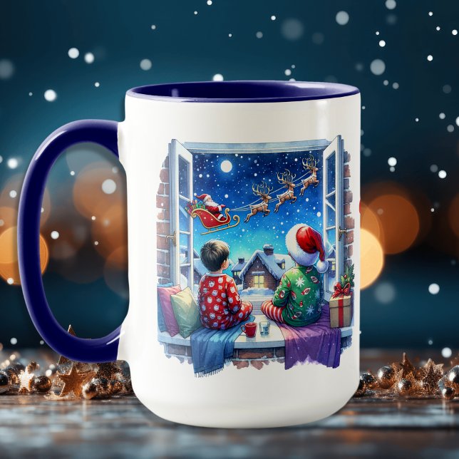 Children Watching Santa's Sleigh Personalised Mug (Creator Uploaded)