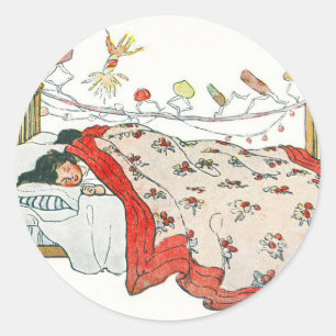 Children were nestled all snug in their beds beds classic round sticker