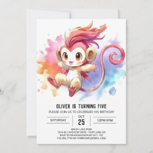 Children Whimsical Monkey Birthday Invitation