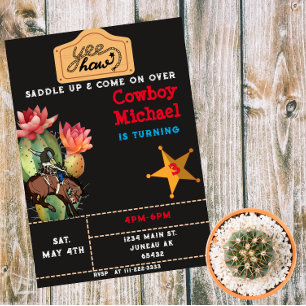 Children Wild West Cactus Birthday Boy Invitation