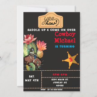 Children Wild West Cactus Birthday Boy Magnetic Invitation