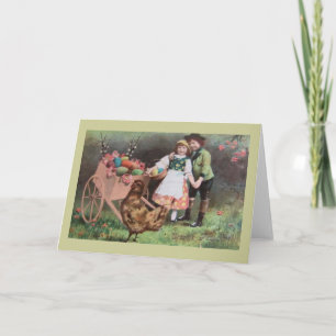 Children With Cart Of Easter Eggs Holiday Card