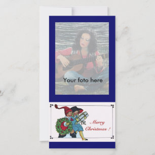CHILDREN WITH CHRISTMAS GIFTS ,blue Holiday Card