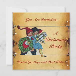 CHILDREN WITH CHRISTMAS GIFTS champagne metallic Invitation