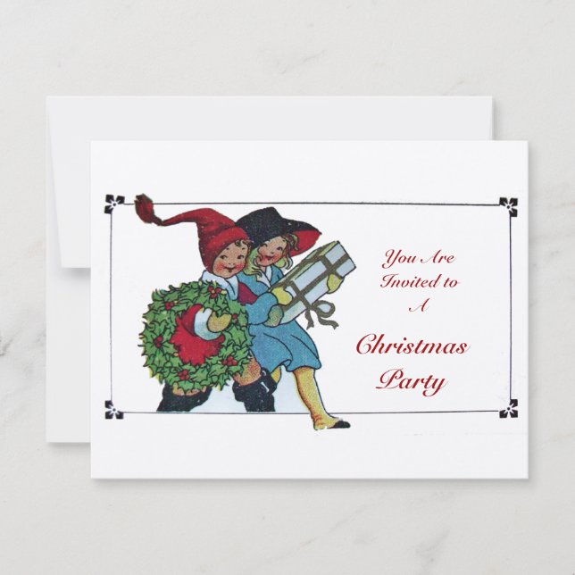 CHILDREN WITH CHRISTMAS GIFTS Champagne Metallic Invitation (Front)