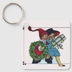 CHILDREN WITH CHRISTMAS GIFTS KEY RING