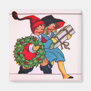 CHILDREN WITH CHRISTMAS GIFTS MAGNET