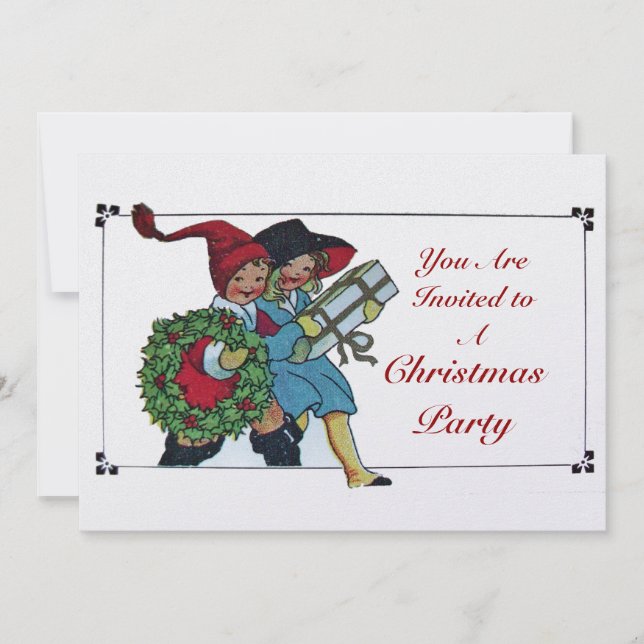 CHILDREN WITH CHRISTMAS GIFTS - white ice metallic Invitation (Front)