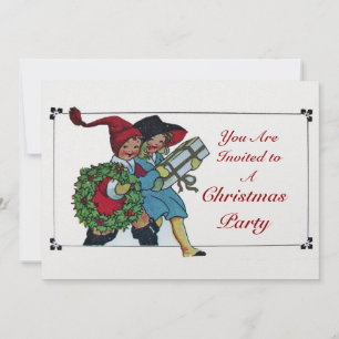 CHILDREN WITH CHRISTMAS GIFTS - white ice metallic Invitation