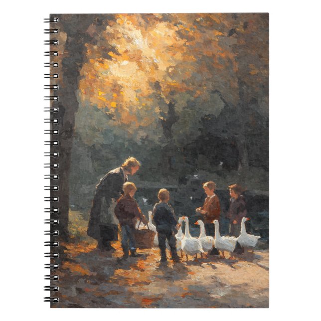 Children with Geese Autumn Sunlight Art Notebook (Front)