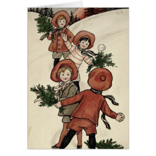 Children with Holly Throwing Snowballs