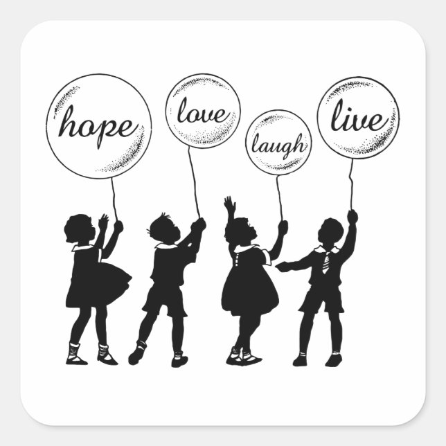Children With Inspirational Balloons Silhouette Square Sticker (Front)