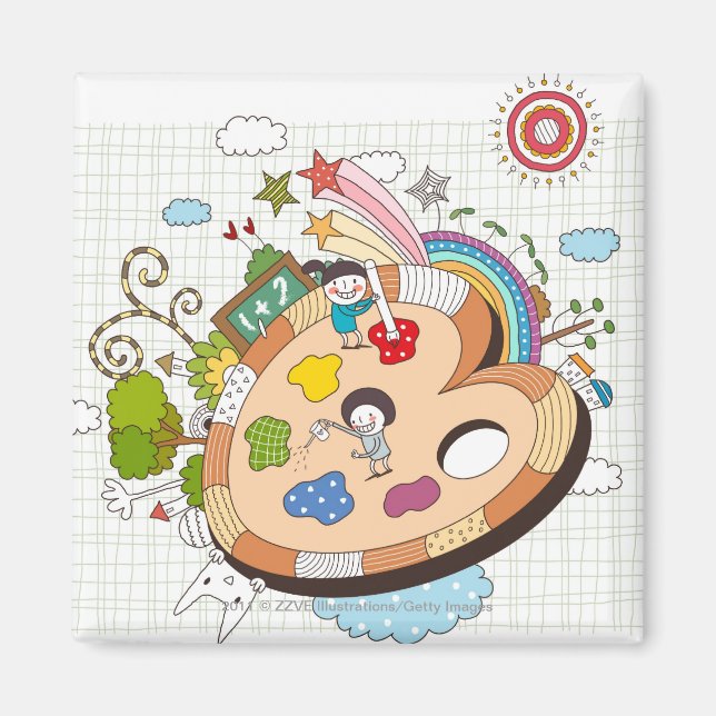 Children with paintbrushes magnet (Front)