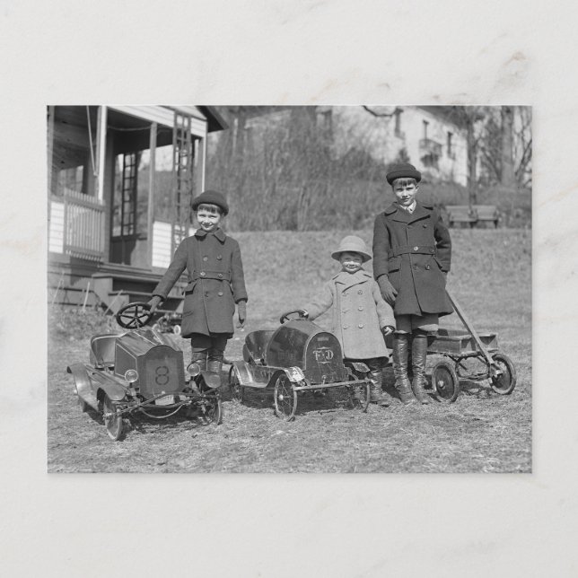 Children with Pedal Cars, 1924 Postcard (Front)