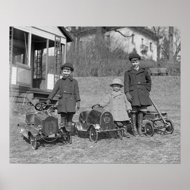 Children with Pedal Cars, 1924. Vintage Photo Poster (Front)