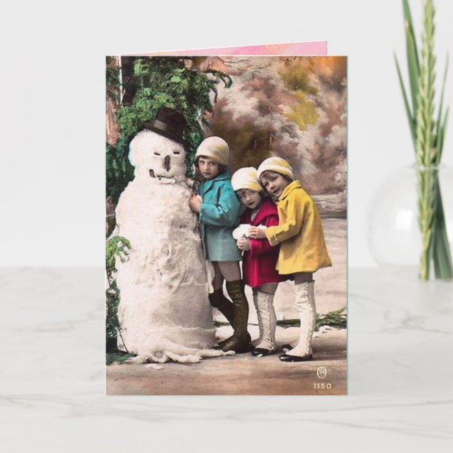Children With Snowman Holiday Card (Front)