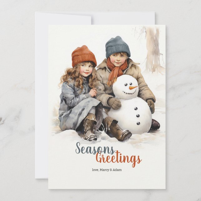 Children with Snowman Holiday Card (Front)