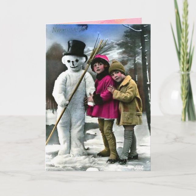 Children With Snowman Holiday Card (Front)