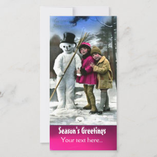 CHILDREN WITH SNOWMAN , PHOTO TEMPLATE