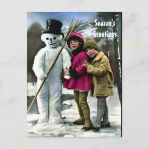 CHILDREN WITH SNOWMAN POSTCARD
