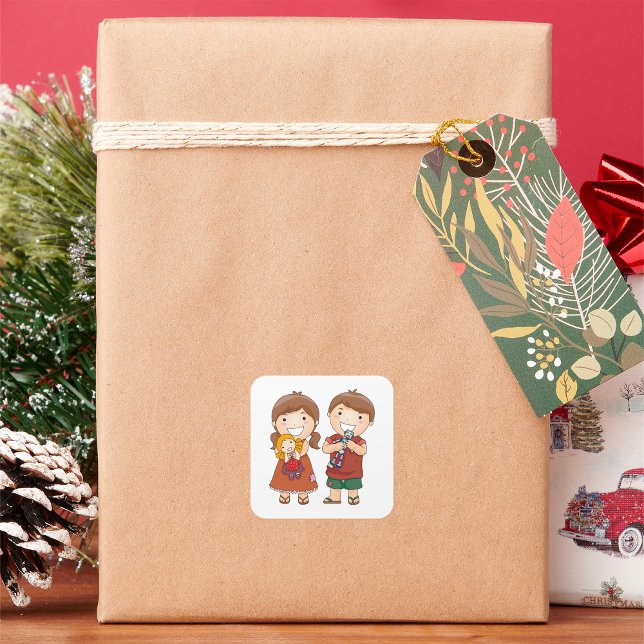 Children With Toys Square Sticker (Creator Uploaded)