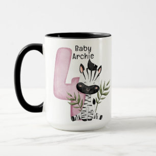 Children zebra mug personalised name 4th birthday