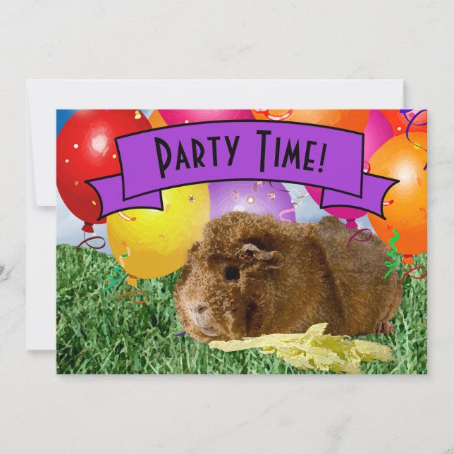 Children's 3rd Birthday Party Guinea Pig Balloons Invitation (Front)
