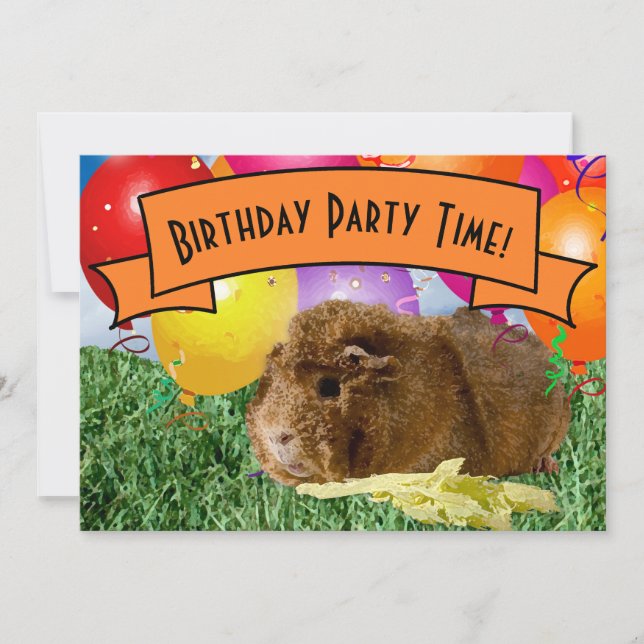 Children's 7th Birthday Party Guinea Pig Balloons Invitation (Front)