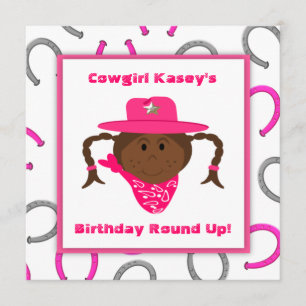 Children's African American Cowgirl Birthday Invitation