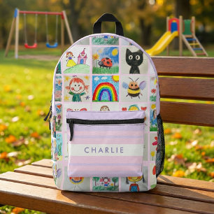Children's Art 25 Drawings Collage School Printed Backpack
