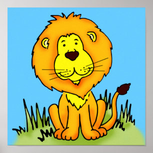 Children's art graphic lion animal poster