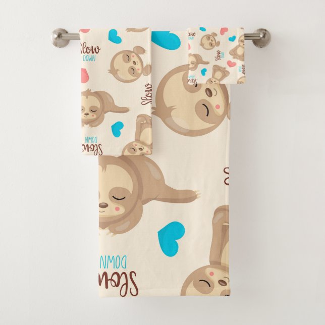Children's Baby Cute Adorable Brown Sloth Bath Towel Set (Insitu)