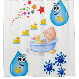 Childrens bathtime yellow ducks shower curtain