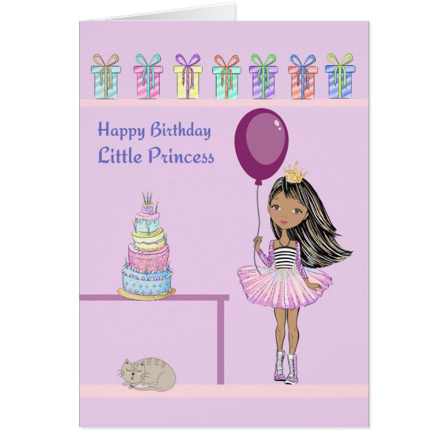 Children's Birthday Card w Dark Skin Princess (Front)