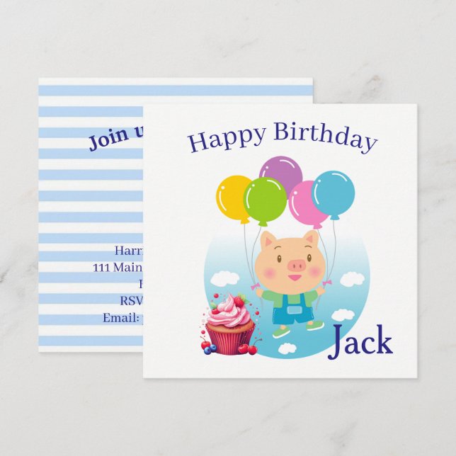 Children's Birthday Invitation Cards (Front/Back)