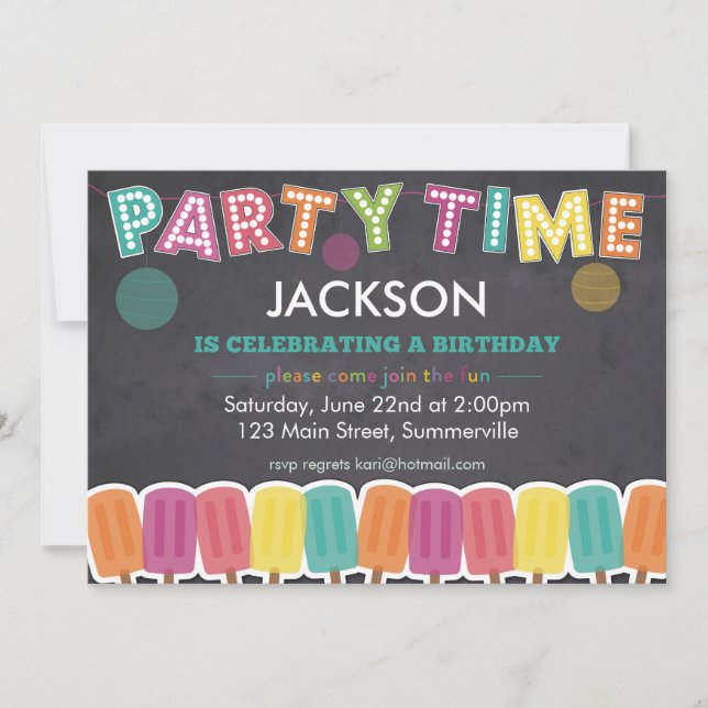 Children's Birthday Invitation - Party Time (Front)