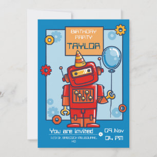 childrens birthday invitation with robot