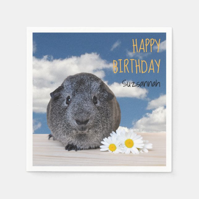 Children's Birthday Party Daisies Grey Guinea Pig Napkin (Front)