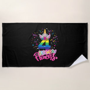 Children's Birthday Party Princess Unicorn 4th Bir Beach Towel