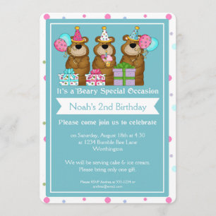 Children's Birthday Party Three Bears Design Invitation