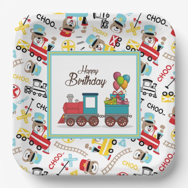Children's Birthday Train Paper Plate (Front)