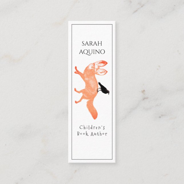 Children's Book Author Whimsical Fox Crow Bookmark Mini Business Card (Front)