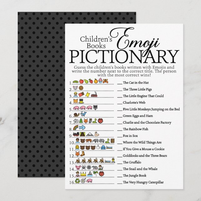 Childrens Book Emoji Pictionary Baby Shower Game Invitation (Front/Back)