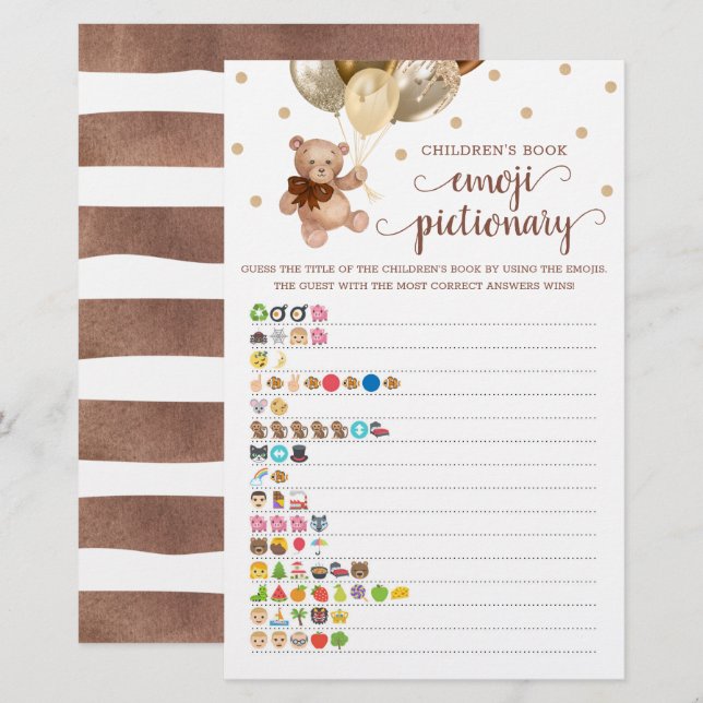 Children's Book Emoji Pictionary Game Teddy Bear  (Front/Back)