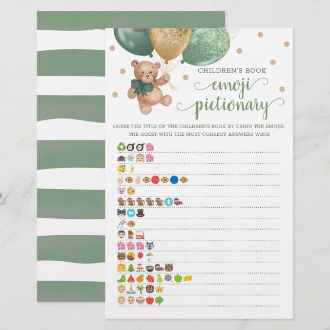 Children's Book Emoji Pictionary Game Teddy Bear  (Front/Back)