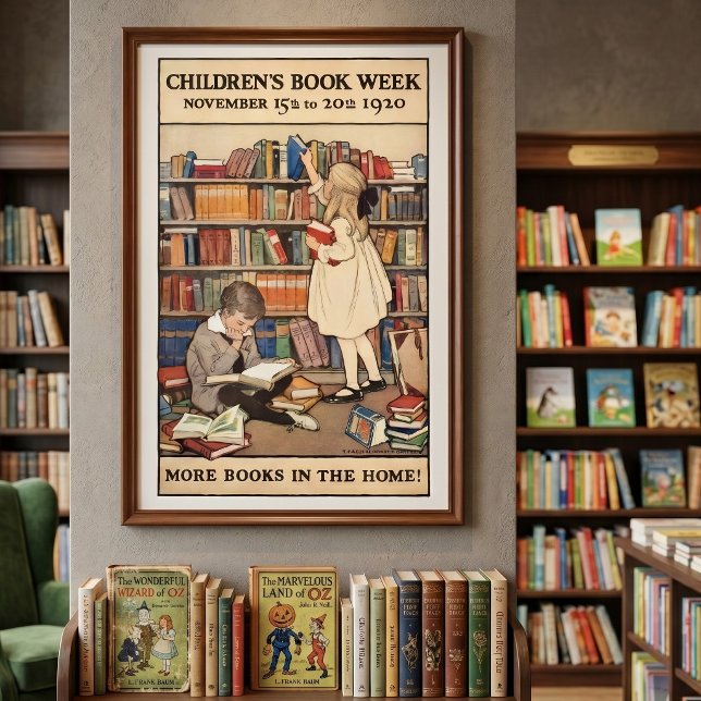 Children's Book Week by Jessie Willcox Smith Poster (Vintage illustration with Children's Book Week, More Books In The Home! by Jessie Willcox Smith. )