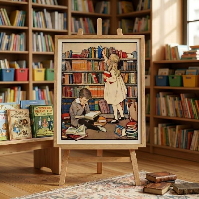Children's Book Week by Jessie Willcox Smith Poster (Vintage illustration with Children's Book Week, More Books In The Home! by Jessie Willcox Smith. )