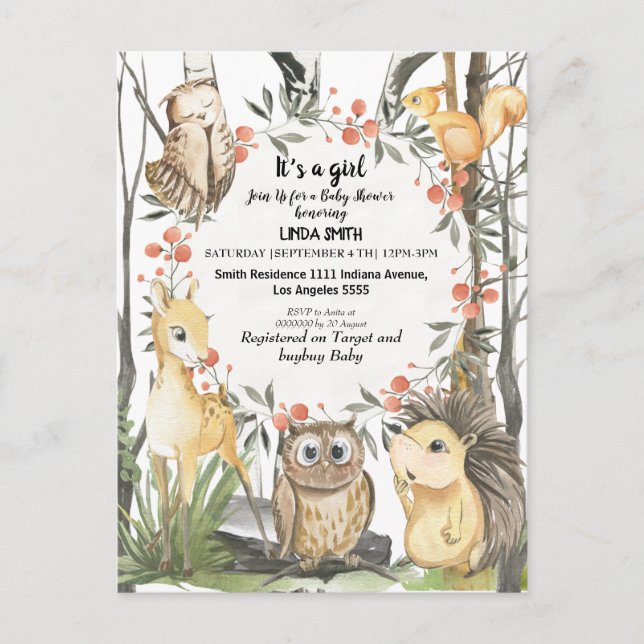 Children's books about forest and forest plants in invitation postcard (Front)