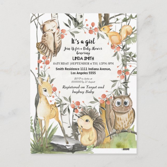 Children's books about forest and forest plants in invitation postcard (Front)