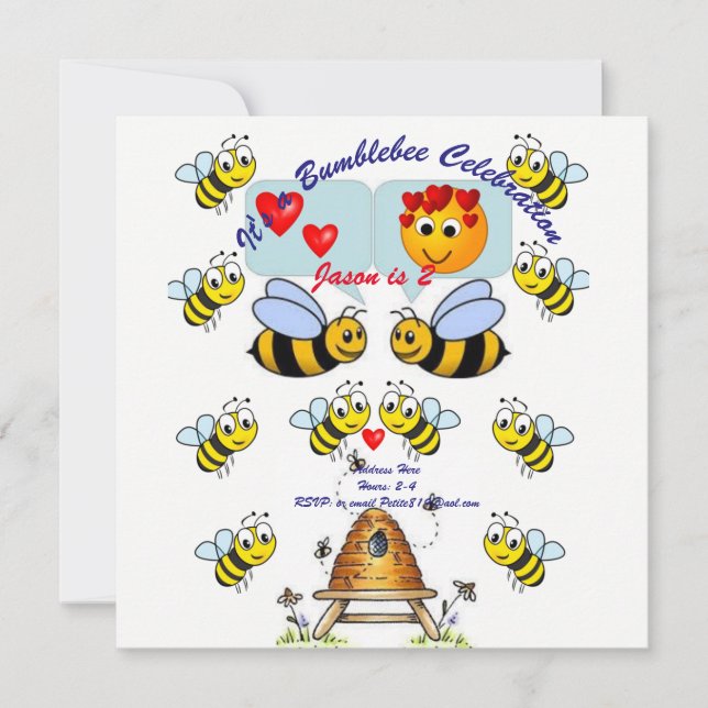 childrens bumblebee birthday invitation party (Front)